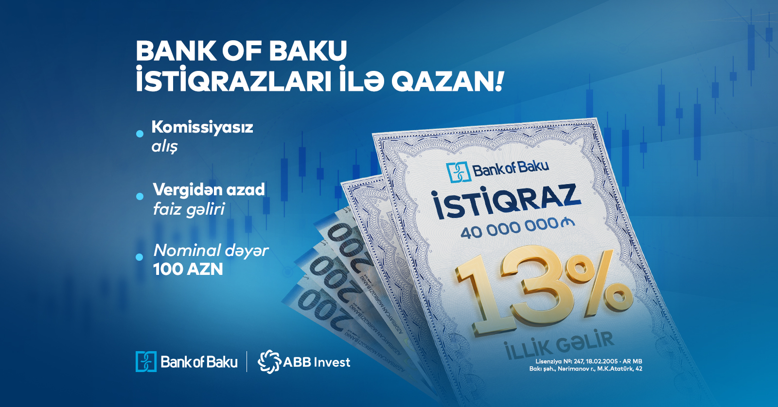 Bank of Baku istiqrazlarını alın, illik 13% gəlir qazanın, istədiyiniz vaxt satın 