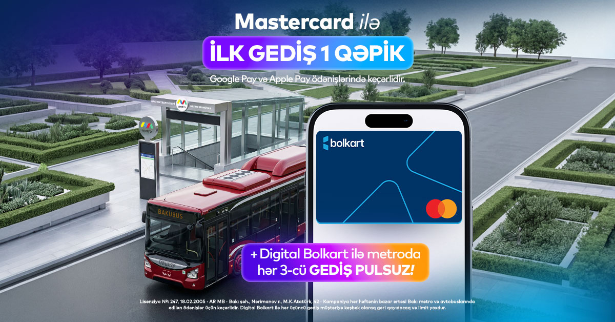 Avtobus və ya metroda Bolkart-la ilk gediş 1 qəpik!