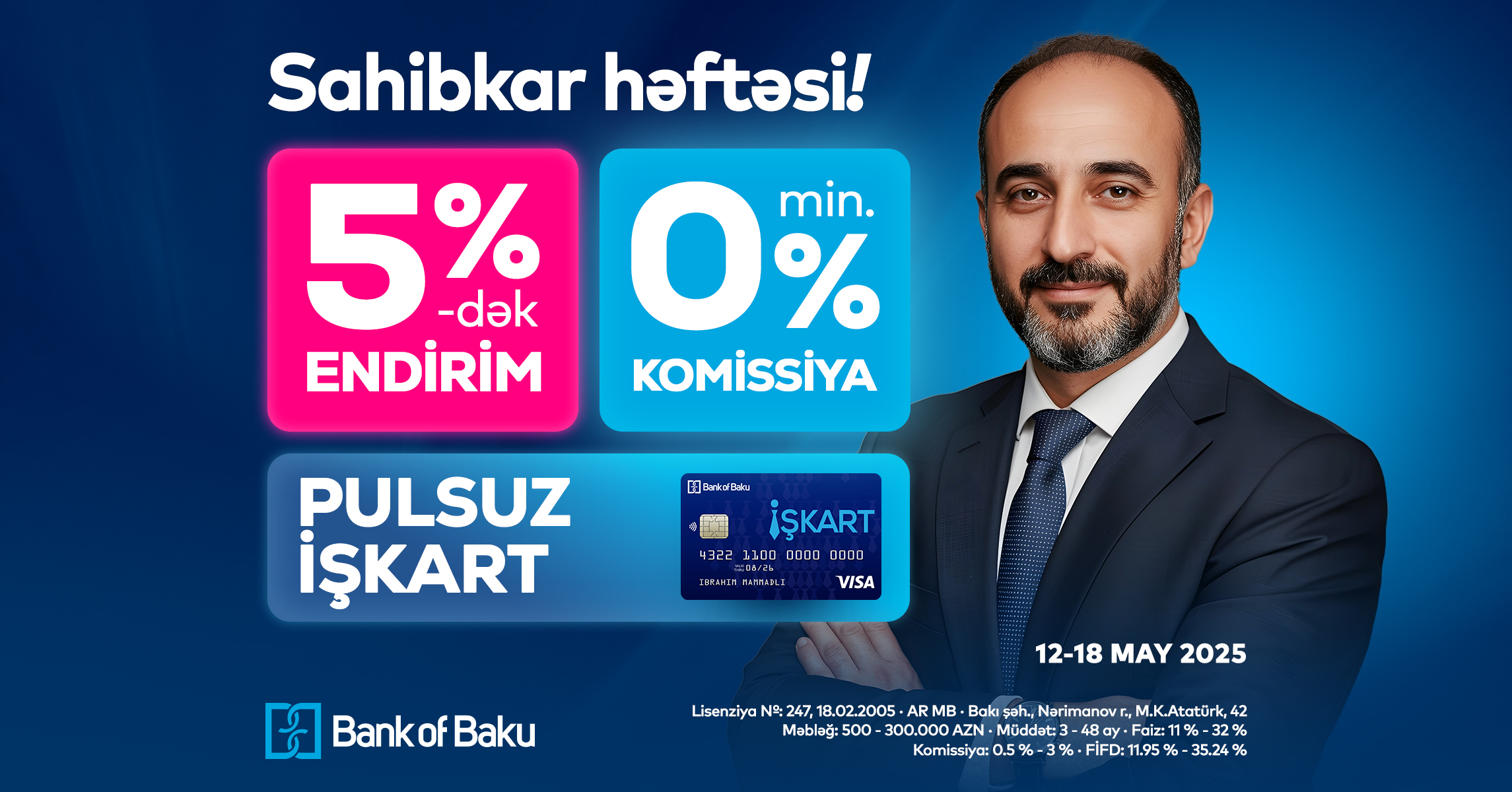 Bank of Baku-dan bank və maliyyə qurumlarında çalışanlara özəl KOMİSSİYASIZ və DƏQİQ FAİZLƏ KREDİT
